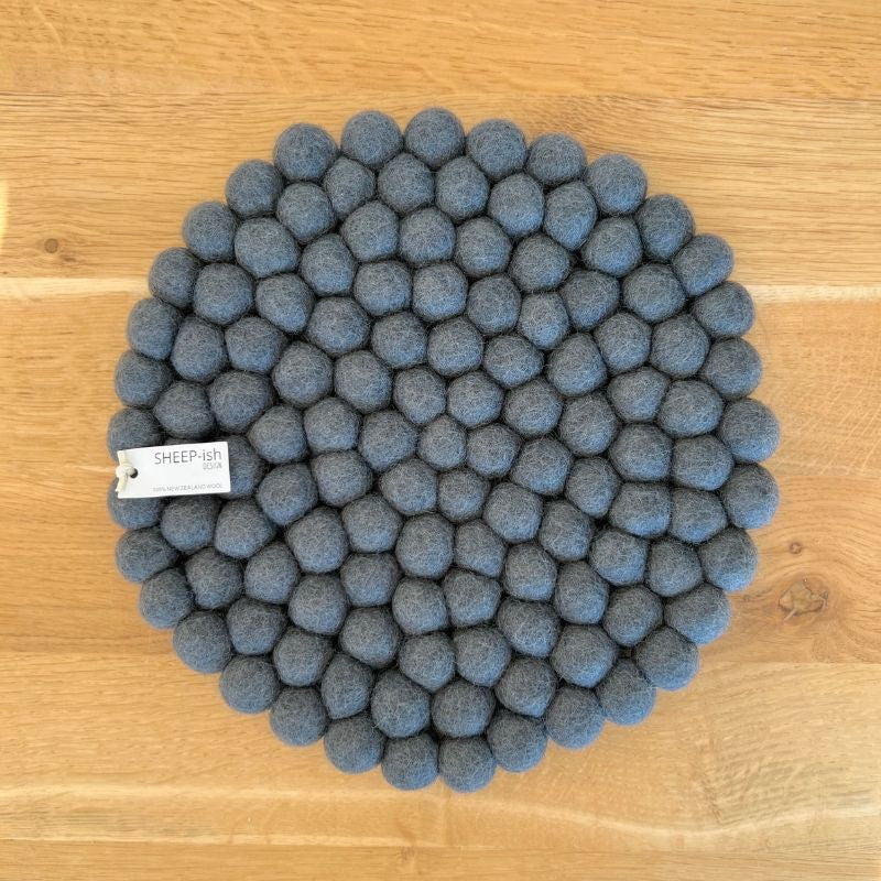 Felt Ball Pot Stand (Storm) Pot Stand or Placemats. Handmade in Nepal using 100% NZ wool and non-toxic dyes.