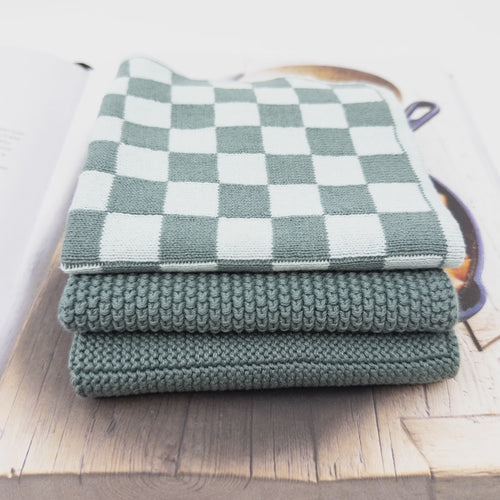 Mixed Cloth 3pk - Sea Foam Chequer