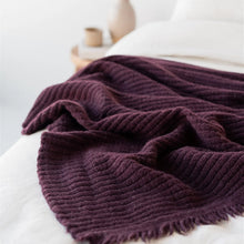 Fig Ribbed Throw Foxtrot Home. Made in New Zealand with homegrown lambswool from Kate’s Hawke’s Bay farm. 100% NZ Lambswool Blanket Throw. Rosies Gifts, Mosgiel, Dunedin.