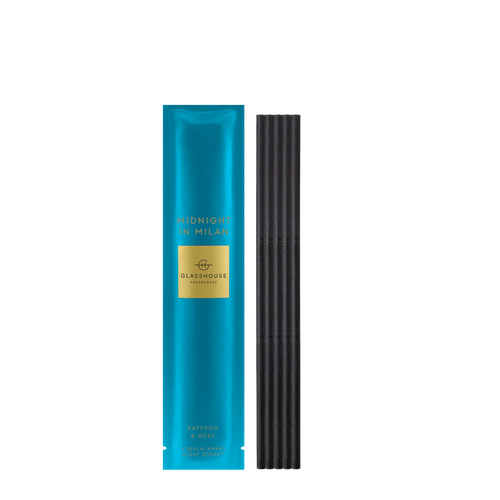 Midnight in Milan Replacement Scent Scene Stems SAFFRON & ROSE Replacement Scent Stems™ An extra 5 Scent Scene refills. FRAGRANCE Top Notes: Saffron Middle Notes: Rose Base Notes: Moss, Dry Amber, Musk. Rosies Gifts, Mosgiel, Dunedin