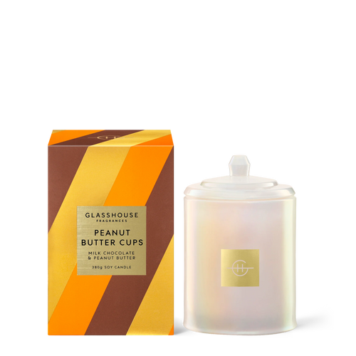 Peanut Butter Cups Glasshouse Fragrances Surrender to temptation. Velvety Chocolate swirls together with creamy, nutty Peanut Butter for a moment of pure indulgence.