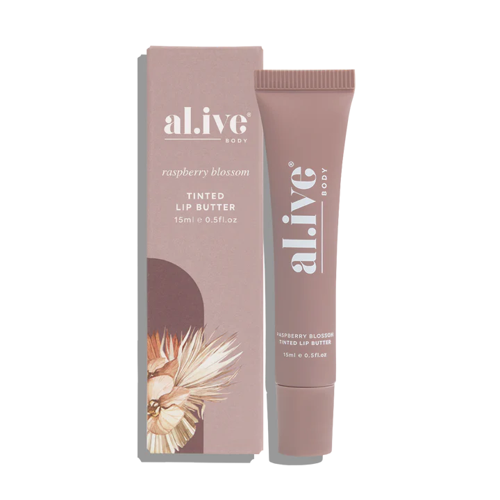 Tinted lip butter - raspberry blossom By Al.ive Description A super rich, moisturising lip butter that nourishes and softens lips, while adding a wearable blush red tint. Featuring raspberry fruit and botanical extracts. Rosies Gifts, Mosgiel.