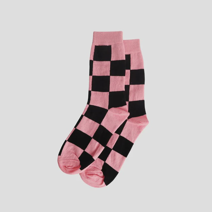Pink/Black Check Socks