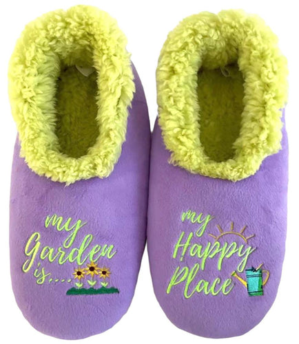 Slumbies!® Pairables - Garden is my happy place. Slumbies are furry and cosy sleepy time foot wear to make feet warm in cold weather. They are light weight with non-slip soles. Rosies Gifts, Mosgiel, Dunedin