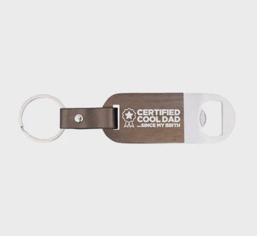 Father's Day Bottle Opener Key Ring by Splosh Wooden bottle opener keyring with printed quote. Doubles as bottle opener and keychain. 8.7cm x 3cm. Rosies Gifts, Mosgiel, Dunedin for your Father's Day gifts.