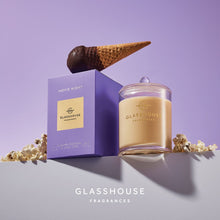 Glasshouse Fragrance - Movie Night 380g Candle CARAMEL POPCORN & CHOC TOPS 380g Triple Scented Soy Candle. aramelised popcorn, creamy vanilla ice cream & almond-topped waffle cones. Rosies Gifts & Homeware, Mosgiel, Dunedin for quality candle, diffuser and room fragrances. 