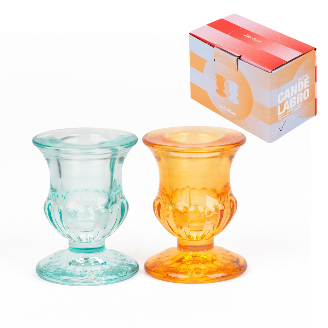 Set 2 Blue / Orange Candle Holders