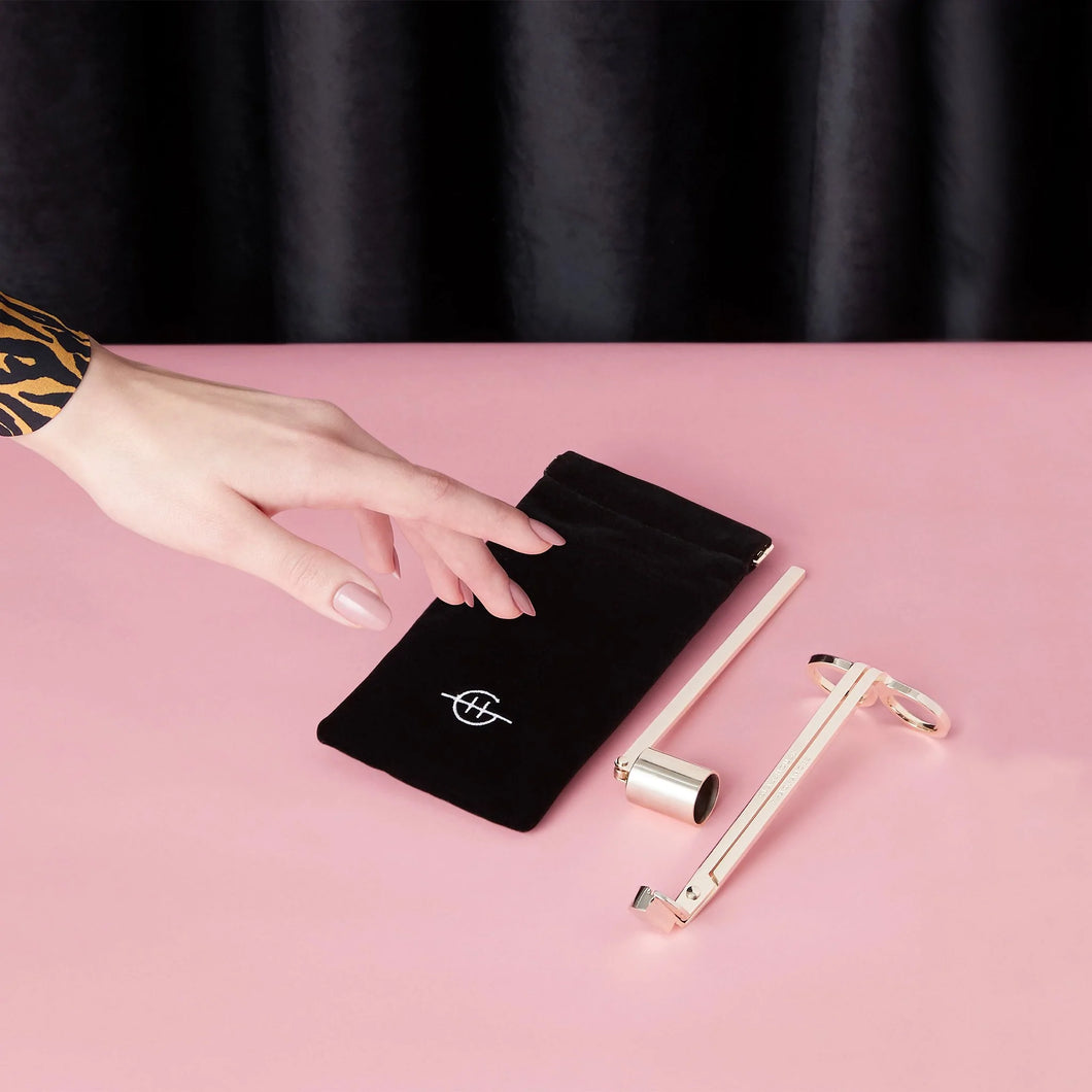 The ultimate candle care kit for our GLASSHOUSE FRAGRANCES Scent Addicts. Includes a Wick Trimmer, Wick Snuffer & black velvet case in a gift box. Made from stainless steel with gold plating. Rosies Gifts & Homeware, Mosgiel, Dunedin has quality candle fragrances and accessories.