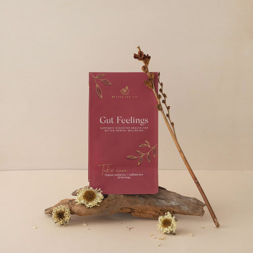 Gut Feelings - Home compostable pouch. Gut Feelings Herbal Tea from Better Tea Co is a powerful yet gentle blend of herbs specially formulated to support digestive health, and as a result our mental health, in a delicious and flavorful way. Rosies Gifts, Mosgiel, Dunedin