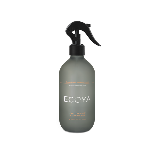 Ecoya Fragranced Surface Spray - Tahitian Lime & Grapefruit -  Rosie's Gifts and HomewareEcoya Kitchen Collection fragrances, Tahitian Lime & Grapefruit, the Fragranced Surface Spray is made from a plant based formulation, meaning it cleans surfaces without the use of any harsh ingredients.