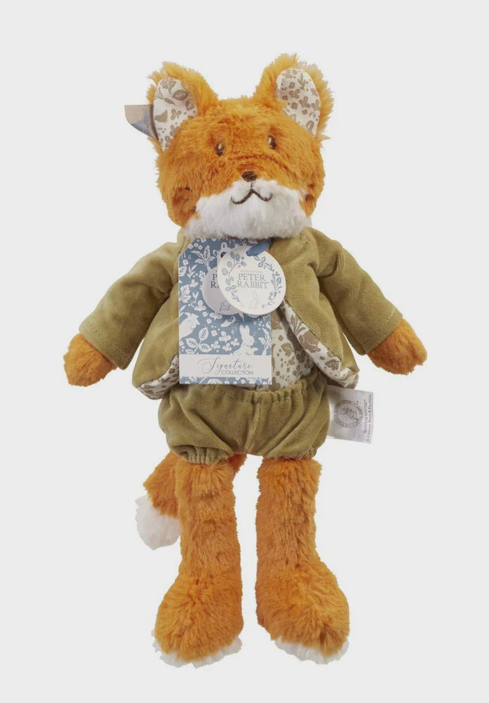 Peter Rabbit Signature Collection - Mr Tod The colourful Mr Tod, fox soft toy, in his smart green jacket and knickerbockers is produced from the finest, high-quality fabrics and finished with a bespoke patterned waistcoat and trim in his pointy ears. Baby and Children's soft toys at Rosies Gifts, Mosgiel, Dunedin.