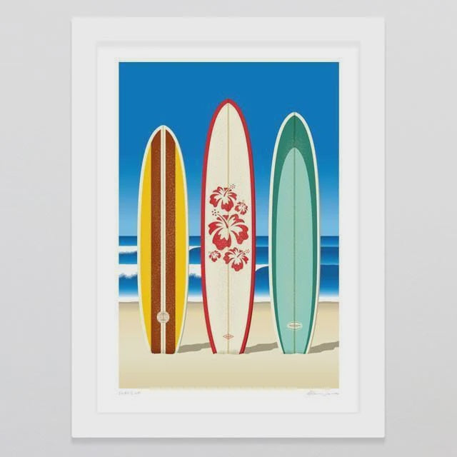 glenn jones art art print a4 print white frame surf's up