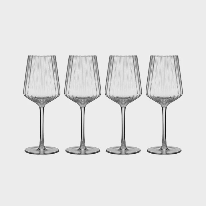 Esme Wine Glass - Set of 4 (Clear) Our new Esme crystal glassware for home entertaining. Perfect for wedding, birthday, anniversary gifts. Rosies Gifts & Homeware, Mosgiel, Dunedin for quality wine glasses and more.