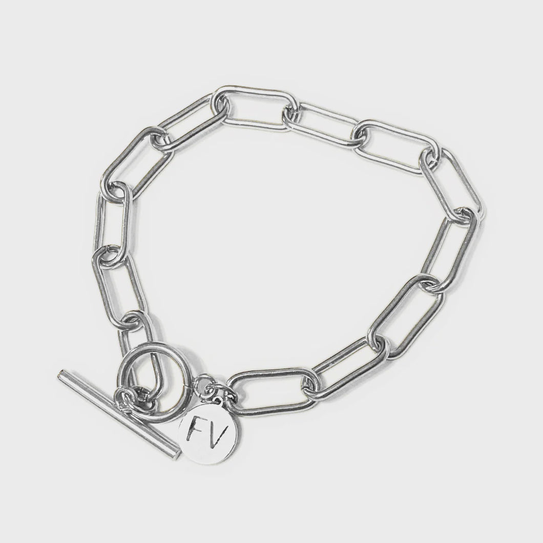 Paperclip Fob Silver Bracelet