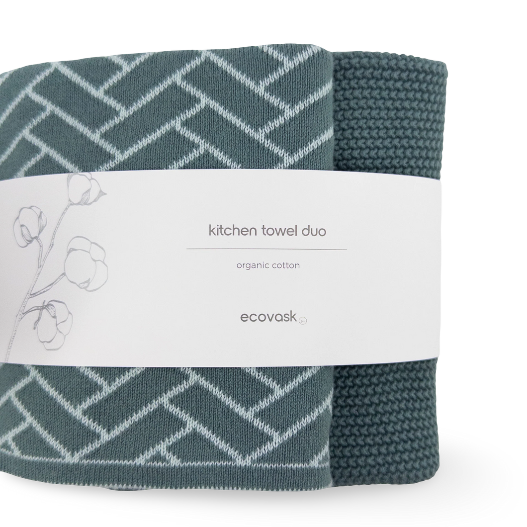 Towel Duo - Sea foam Herringbone