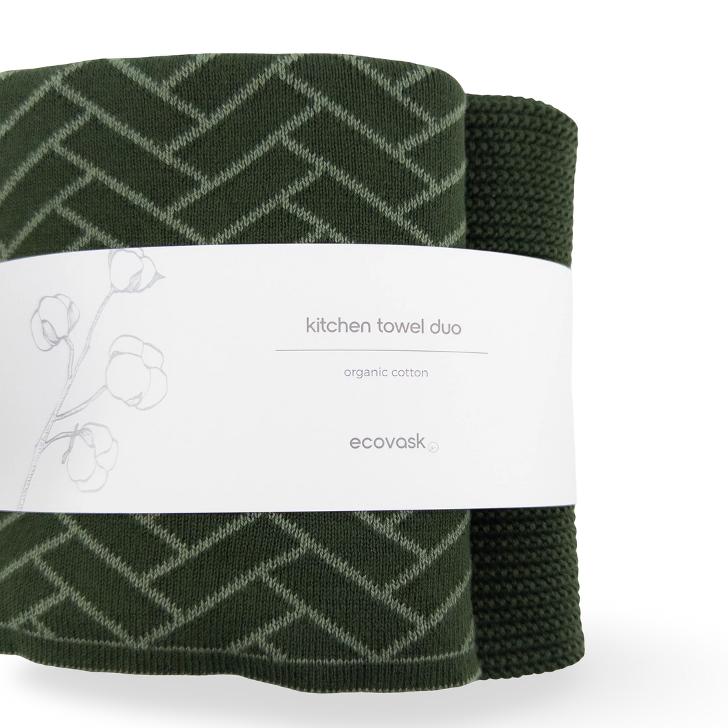 Towel Duo - Forest Herringbone