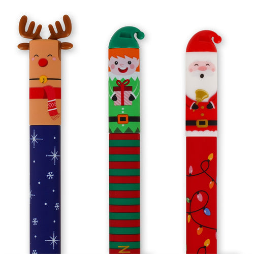 Naughty or Nice Erasable Pens 3 pack by Legami Perfect for entering the spirit of the holidays, these colorful pens combine festive design and functionality. With illustrations: Santa for the red pen, a joyous reindeer for blue, and a mischievous green elf, these pens will add a magic key to your writings.