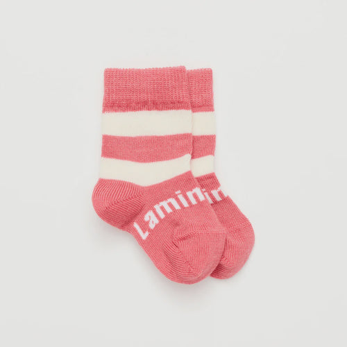 Merino Wool Crew Socks | BABY | Candy Lamington Socks Candy - Pink + Natural striped merino wool crew socks for babies. New Zealand Made