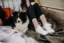 Merino Wool Crew Socks | WOMAN | Chai Lamington Socks Chai - Oatmeal with rust coloured crosses merino wool crew socks for Women New Zealand Made