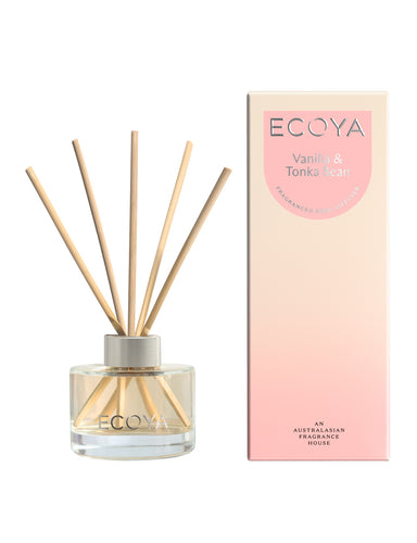 Ecoya Vanilla & Tonka Bean Mini Reed Diffuser is a small but perfectly formed version of the full-size Fragranced Diffuser. Rosies Gifts, Mosgiel, Dunedin