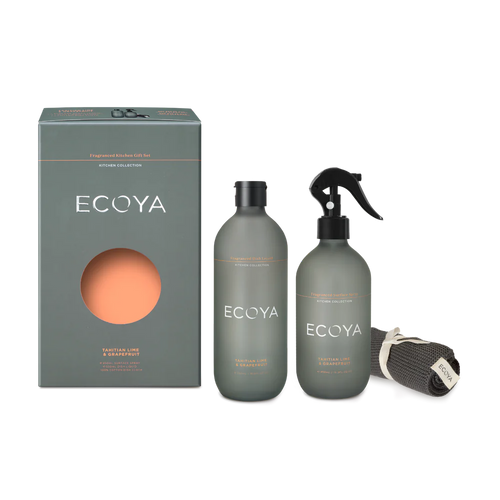 Ecoya Kitchen Gift Set Tahitian Lime & Grapefruit. A powerful and pleasant kitchen fragrance with grapefruit, lemon and Tahitian lime and a pinch of rhubarb tea. Rosies Gifts, Mosgiel, Dunedin