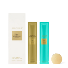 Glasshouse Fragrance Scent Scene Duo - Kyoto in Bloom & Lost in Amalfi. Scent Scene™ - Rosies Gifts Mosgiel, Dunedin An innovative (and incredibly potent) liquid-less diffuser. This set features two scents, one evoking the Mediterranean sea and the other, Japan in spring.
