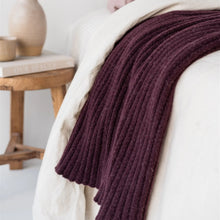 Fig Ribbed Throw Foxtrot Home. Made in New Zealand with homegrown lambswool from Kate’s Hawke’s Bay farm. 100% NZ Lambswool Blanket Throw. Rosies Gifts, Mosgiel, Dunedin.