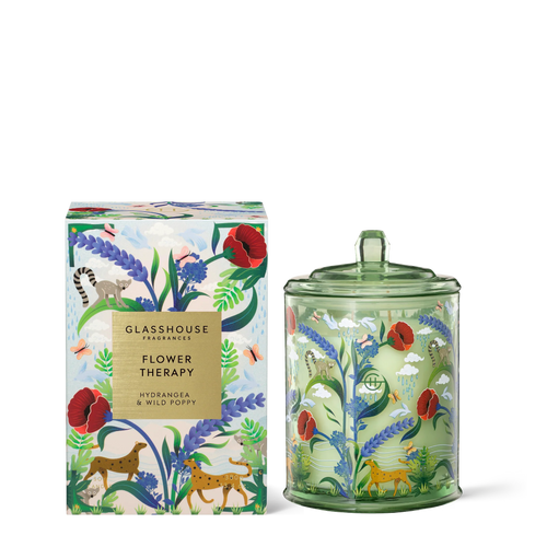 Limited Edition Flower Therapy Glasshouse Fragrances Hydrangea & Wild Poppy 380g Triple Scented Soy Candle