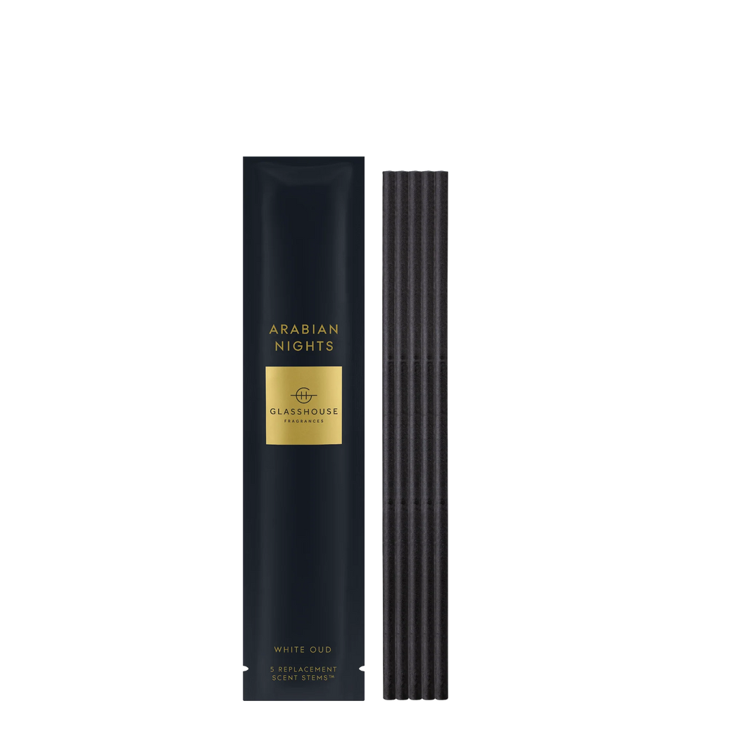 ARABIAN NIGHTS WHITE OUD Replacement Scent Stems™ by Glasshouse Fragrance. An extra 5 Scent Scene refills - the ambience need never end. Rosies Gifts & Homeware, Mosgiel, Dunedin.