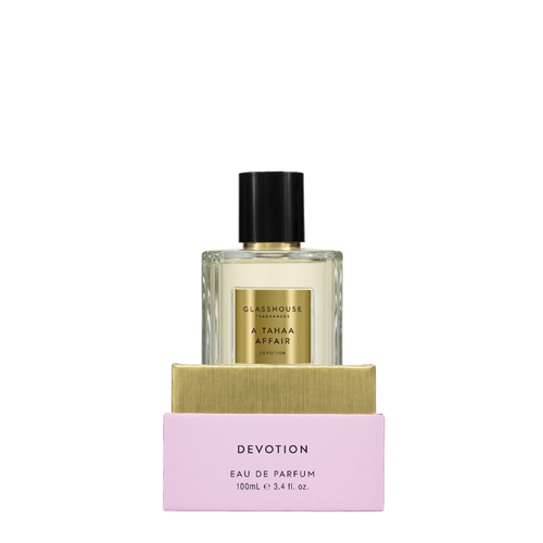 A TAHAA AFFAIR DEVOTION - 100ml EDP BUTTERSCOTCH CARAMEL & JASMINE 100mL Eau de Parfum by Glasshouse Fragrances. Rosies Gifts, Mosgiel, Dunedin for your bath, body and home fragrances.