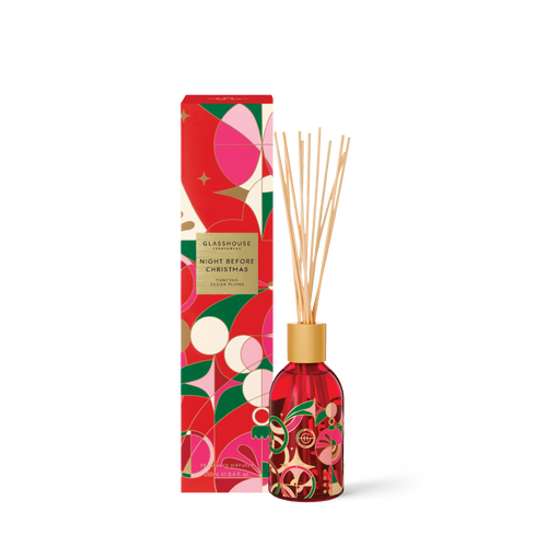 NIGHT BEFORE CHRISTMAS DIFFUSER by Glasshouse Fragrances DANCING SUGAR PLUMS 250mL Fragrance Diffuser Uninterrupted ambience in our cult-favourite festive fragrance that every Christmas lover should own.