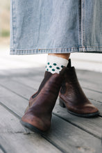 Merino Wool Crew Socks | WOMAN | Vera Lamington Socks Vera - Natural with Green Spots merino wool crew socks with a frill top for women