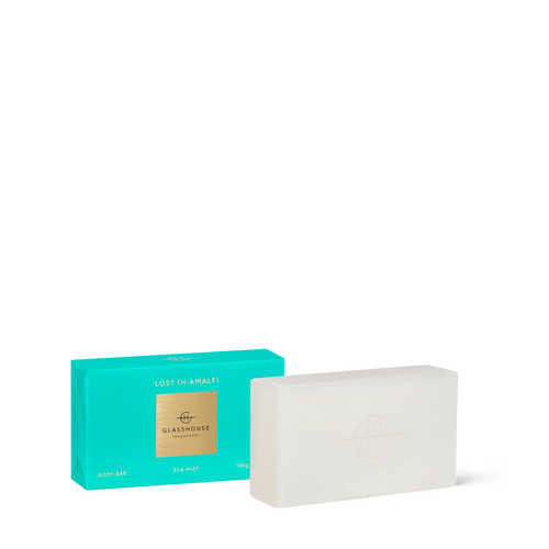 Glasshouse Fragrances Bar of soap with a teal packaging box on a white background