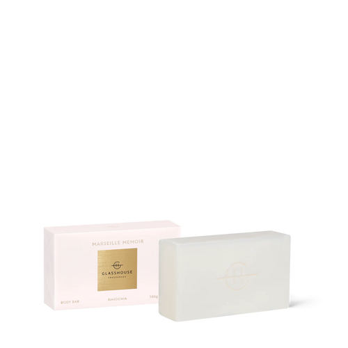 MARSEILLE MEMOIR GARDENIA 180g Body Bar French triple-milled for a luxurious lather, and infused with almond oil and vitamin E. Gardenia, neroli and airy apple blossom evoke the Cote d’Azur. Rosies Gifts, Mosgiel, Dunedin