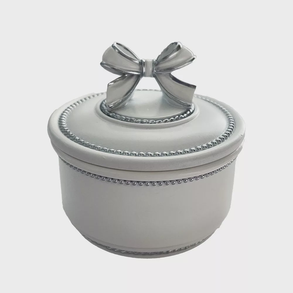 White / Silver Ribbon Trinket Box