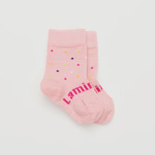 Merino Wool Crew Socks | BABY | Hundreds & Thousands Lamington Socks Hundreds + Thousands -Pink with sprinkles of colourfor babies. New Zealand Made