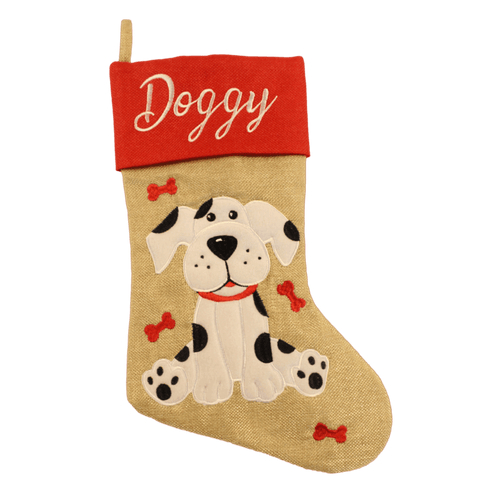Linen Stocking w Dog