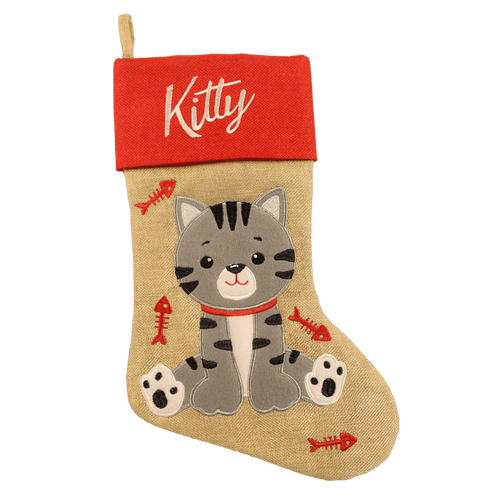 Linen Stocking w Cat