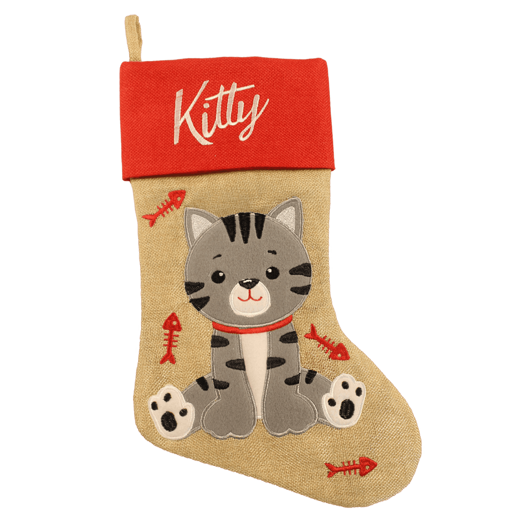 Linen Stocking w Cat
