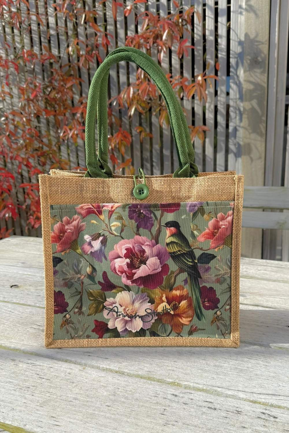 Peony Aviary Mini Jute Bag