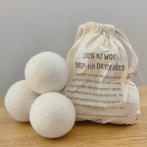 100% NZ Wool Dryer Balls - 3 Pack Add three dryer balls to your tumble dryer to significantly reduce drying time & save on energy costs. SHEEP-ish dryer balls.