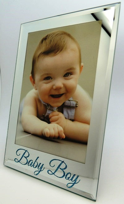 Photo Frame - Glass & Mirror Baby Boy 13cm x 19cm, Rosies Gifts, Mosgiel, Dunedin