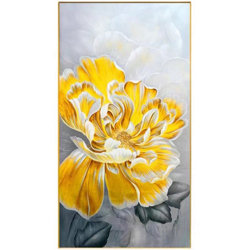 Portrait Yellow Flower Painting ELEVATE THE YELLOW FLOWER'S BEAUTY WITH A LUXURIOUS GOLD FRAME, CREATING A DYNAMIC CONTRAST AND RADIANT AESTHETIC. TRANSFORM YOUR SPACE INTO A RESPLENDENT DISPLAY OF ELEGANCE. Rosies Gifts, Mosgiel, Dunedin
