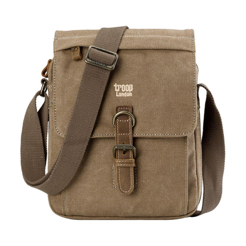 The Troop London Classic Canvas Across Body Bag is a medium-sized, single-compartment shoulder bag with outside pockets and an expanding zip.