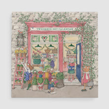 Twigseeds 2027 Calendar cover featuring a whimsical illustration of a flower shop with anthropomorphic animals, vines, and a stone wall background.