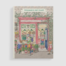 Twigseeds 2027 Diary, featuring a whimsical illustration of a flower shop with animal characters on the cover, shown standing upright against a clean white background.