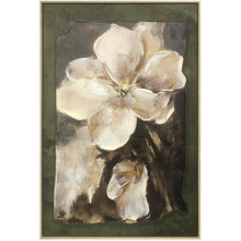 Cream Flower / Green Framed Canvas