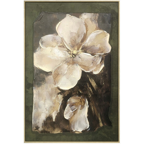 Cream Flower / Green Framed Canvas