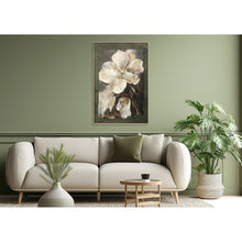 Cream Flower / Green Framed Canvas