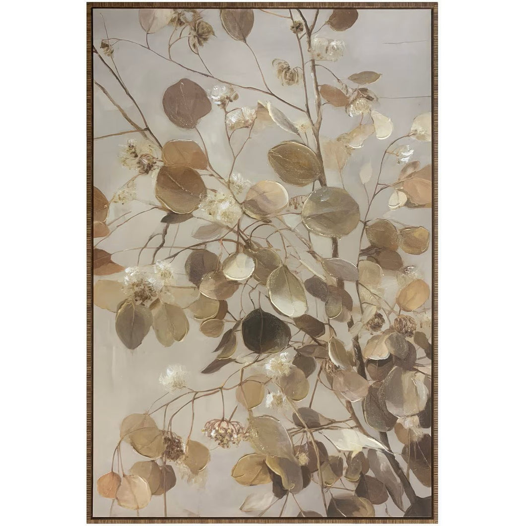 Cream / Gold Leaves Framed Canvas